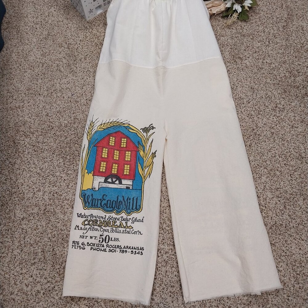 3418 Size XL/1X Jumper Handmade with Vintage Flour Sacks, Ties at the Shoulder - Picture 10 of 10
